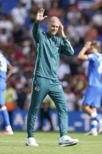 Brighton & Hove Albion manager Fabian Hurzeler gestures to fans during Brighton & Hove Albion v AS Roma Pre-Season friendly match at the American Express Stadium, Brighton & Hove, England on 8 August 2026 Credit: Robbie Hoad/Every Second Media