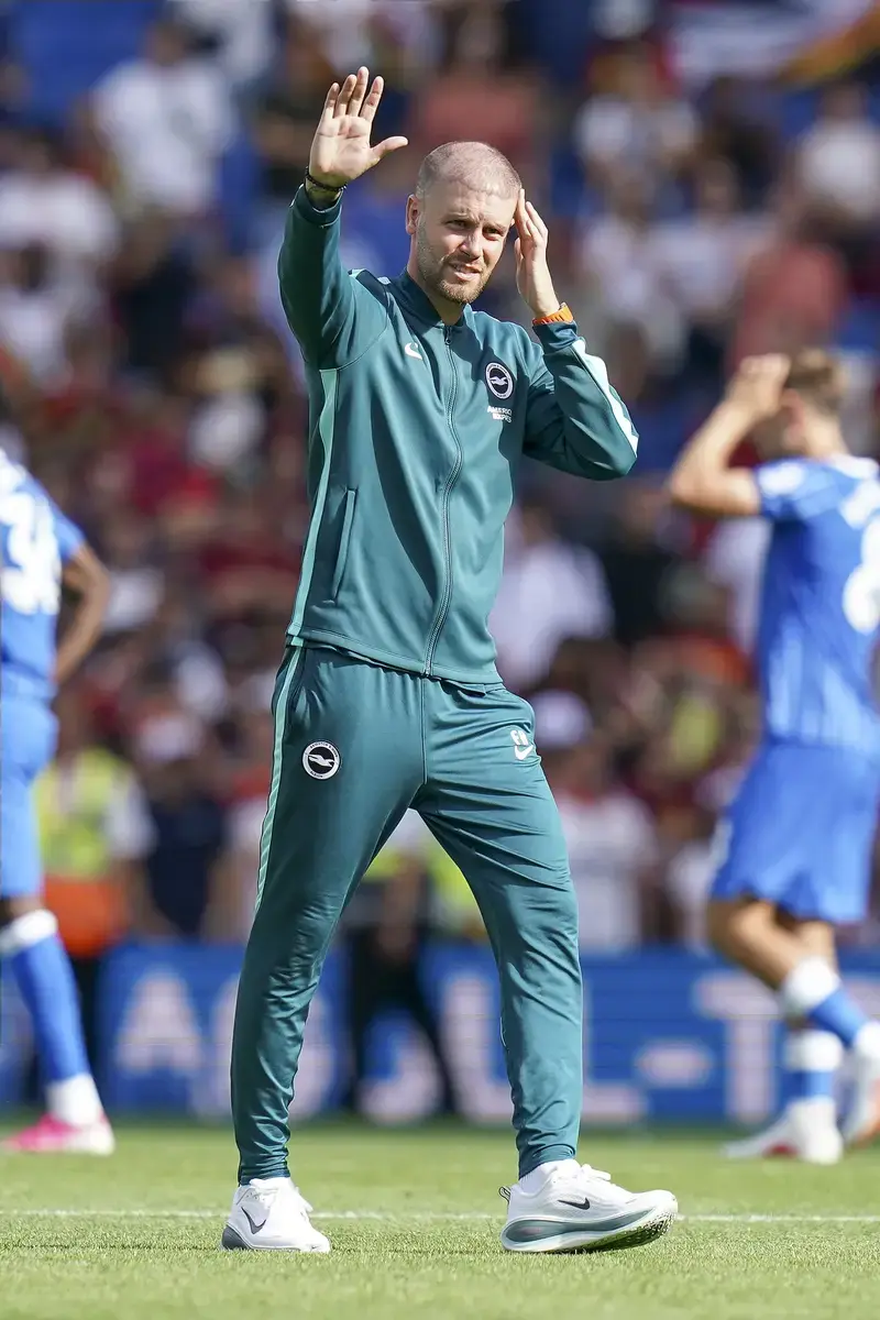 Brighton & Hove Albion manager Fabian Hurzeler gestures to fans during Brighton & Hove Albion v AS Roma Pre-Season friendly match at the American Express Stadium, Brighton & Hove, England on 8 August 2026 Credit: Robbie Hoad/Every Second Media